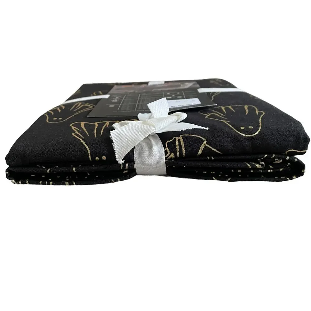 Rachel Zoe HALLOWEEN GHOST Tablecloth 60x120 Oblong Cotton Black & Gold NEW